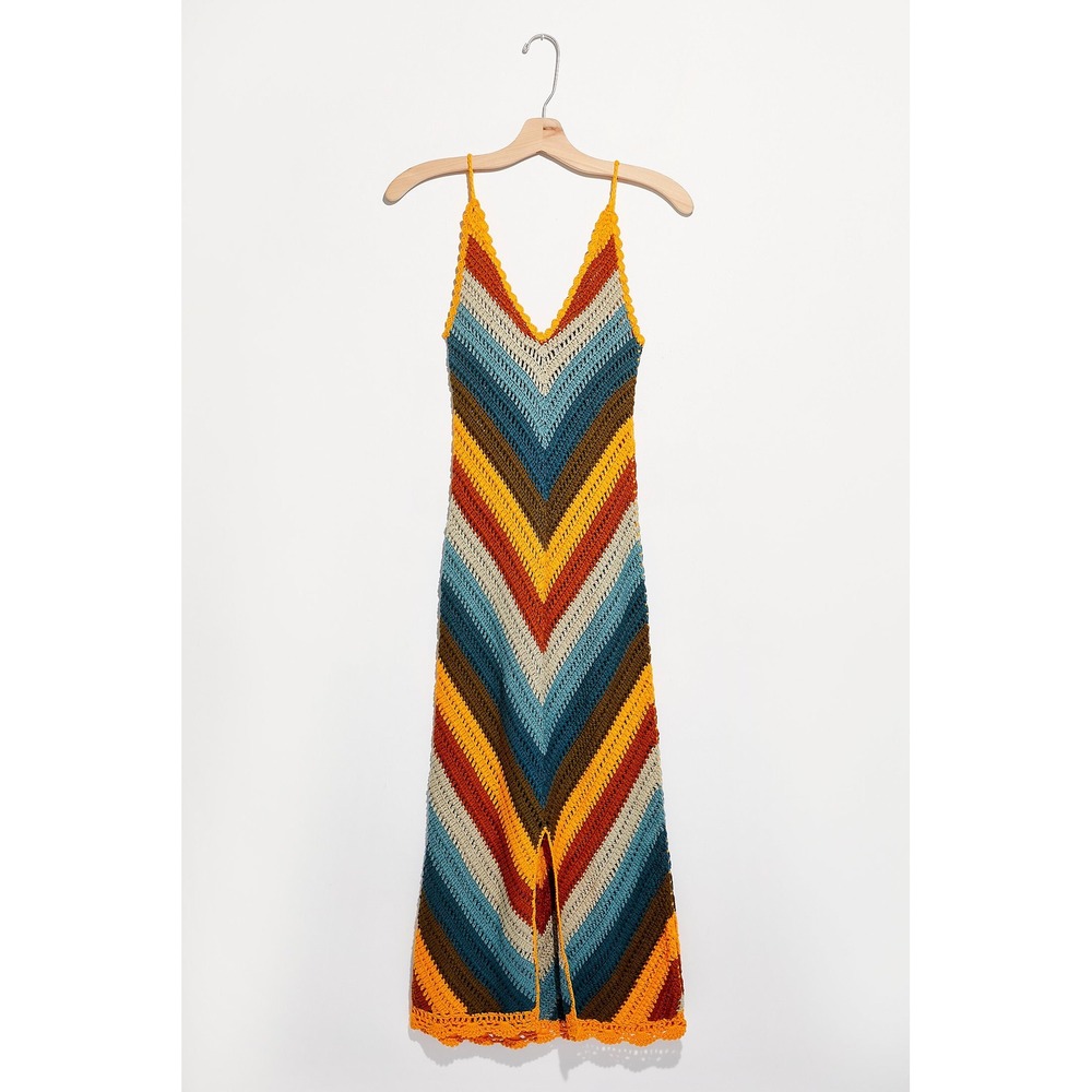 Free People Womens Boho Freya Striped Slip Dress Crochet Knit Size S Festival - Picture 1 of 11